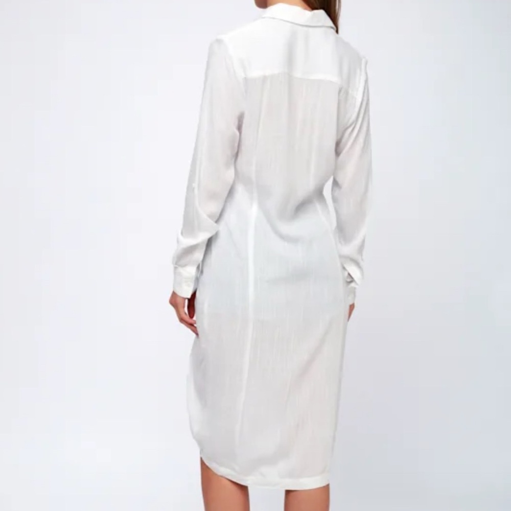 NWOT Lulus Elmwood White Button Up High Low Tunic Top 100% Rayon - Picture 3 of 5